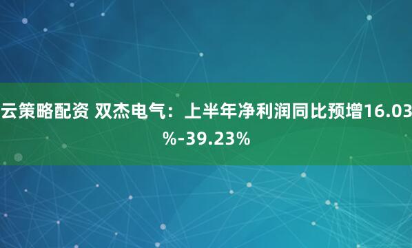 云策略配资 双杰电气：上半年净利润同比预增16.03%-39.23%